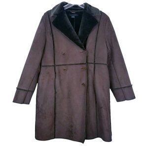 The Limited Coat Women Size Large Brown Faux Suede Faux Fur Long